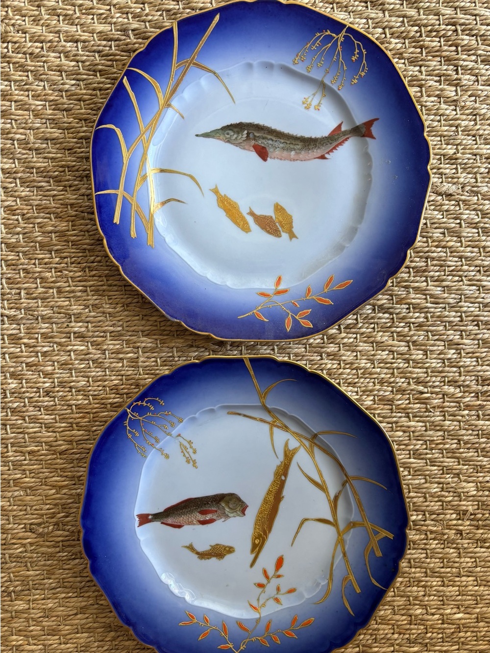 Antique A. Gutherz Limoges Hand-Painted Fish Plates – Set of 2